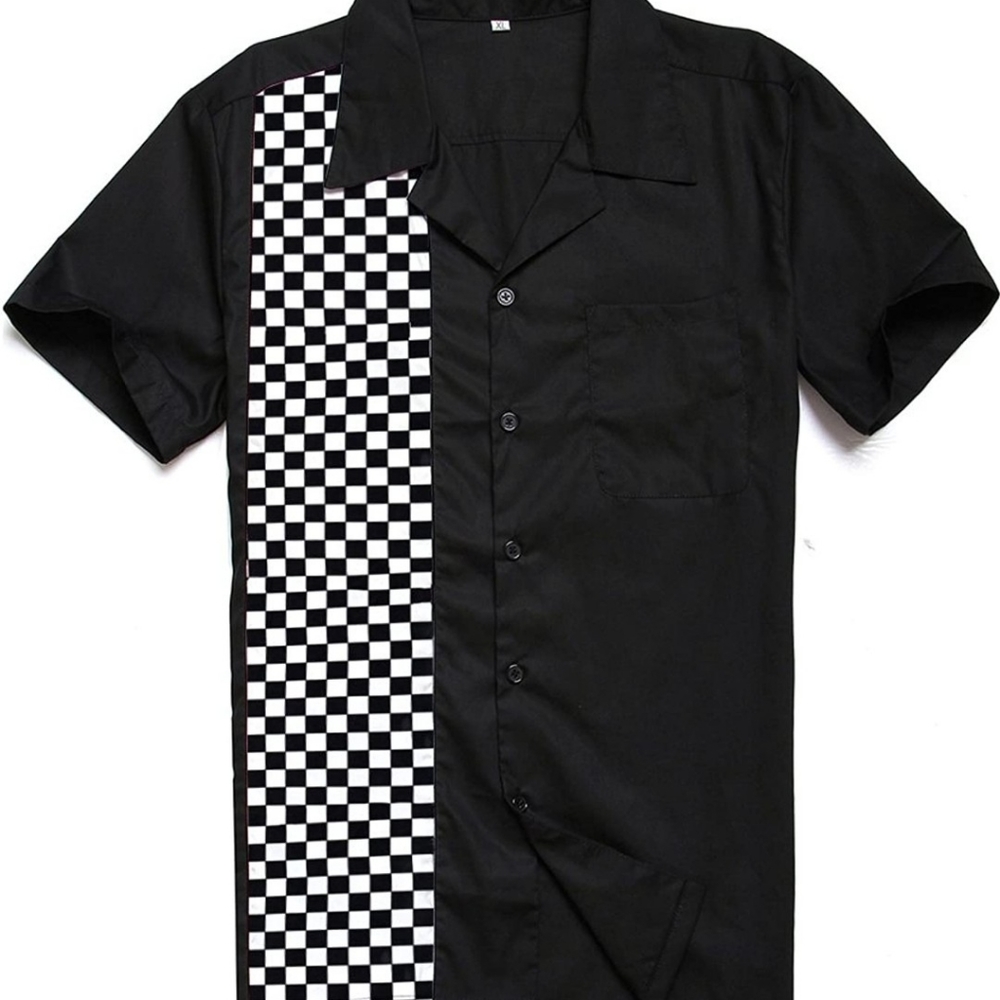 Anchor MSJ Men's Short Sleeve50s Rockabilly Bowling Casual Button-Down Shirt